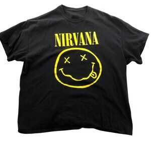 Nirvana Mens T-Shirt 2XL Black Short Sleeve Smiley Graphic Tee Classic Casual
